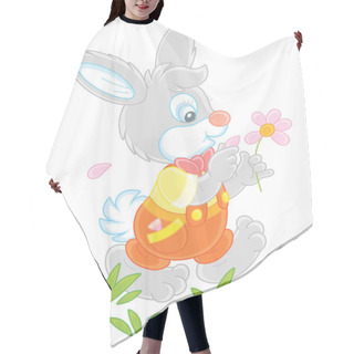 Personality  Little Enamored Bunny Walking On Green Grass And Guessing On A Daisy, Vector Cartoon Illustration Isolated On A White Background Hair Cutting Cape