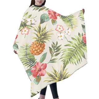 Personality  Vintage Seamless Tropical Flowers With Pineapple Vector Pattern Background Hair Cutting Cape