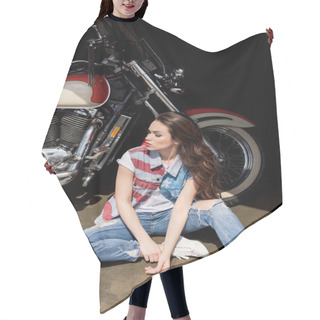 Personality  Young Woman With Motorbike  Hair Cutting Cape