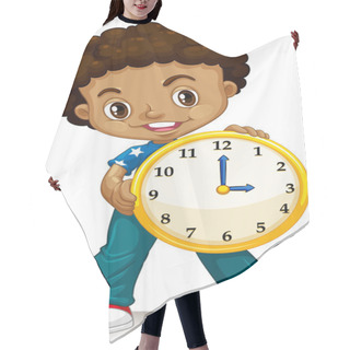 Personality  African American Boy Holding A Clock Hair Cutting Cape