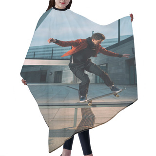 Personality  Young Skateboarder Performing Trick On Bench Hair Cutting Cape