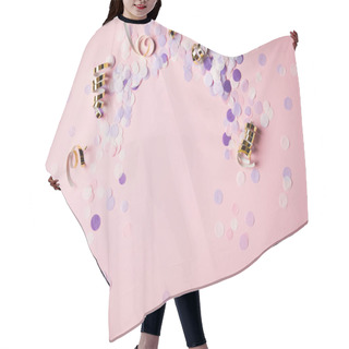 Personality  Elevated View Of Violet Confetti Pieces On Pink Surface Hair Cutting Cape
