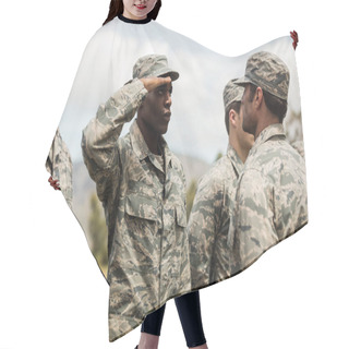 Personality  Military Trainer Giving Training To Military Soldier Hair Cutting Cape