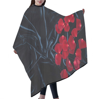 Personality  Shiny Black Velour Cloth With Pile Of Red Rose Petals And Copy Space Hair Cutting Cape