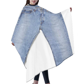 Personality  Blue Color Isolated Denim Jeans Fashion Clothing On The White Background  Hair Cutting Cape