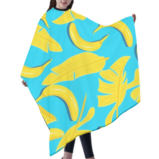 Personality  Yellow Bananas On Blue Background With Banana Leaves, Vector Sea Hair Cutting Cape