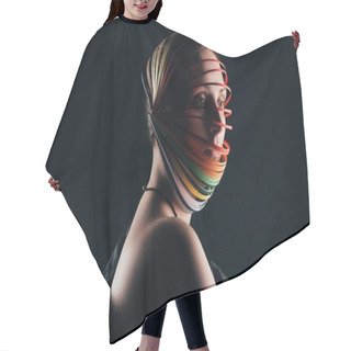Personality  Portrait Of Woman With Colored Quilling Paper On Head Isolated On Black Hair Cutting Cape