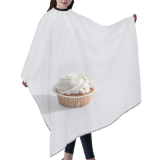 Personality  Shadow Near Tasty Cupcake With Icing On Top On White  Hair Cutting Cape