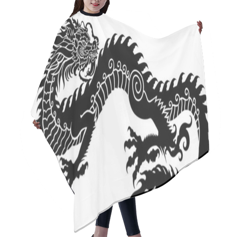 Personality  Chinese Dragon Silhouette. Traditional Mythological Creature Of East Asia. Tattoo.Celestial Feng Shui Animal. Side View. Graphic Style Vector Illustration Hair Cutting Cape