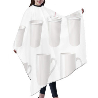 Personality  Collection Of Various White Coffee Cups Hair Cutting Cape
