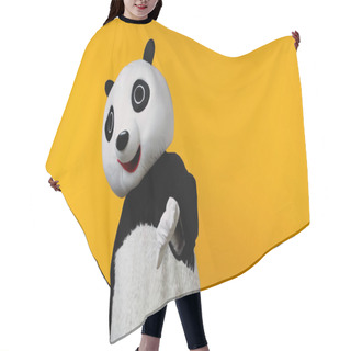 Personality  Person In Panda Bear Costume Showing Dislike Isolated On Yellow  Hair Cutting Cape
