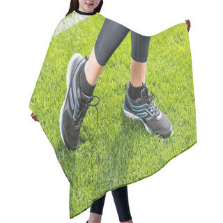 Personality  Sportswoman Standing On Grass  Hair Cutting Cape