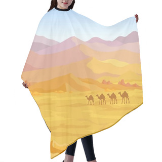 Personality  Animation Landscape: Desert, Caravan Of Camels. Vector Illustration. Hair Cutting Cape