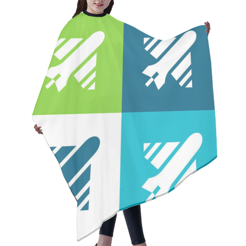 Personality  Airplane Flat Four Color Minimal Icon Set Hair Cutting Cape