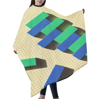 Personality  Top View Of Green And Blue Blocks On Beige Textured Surface With Shadows Hair Cutting Cape