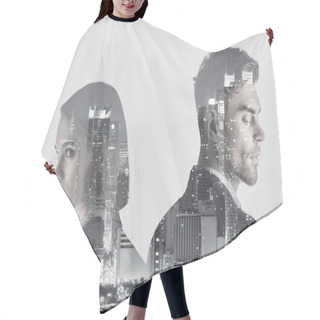Personality  Double Exposure Of Handsome Man And Pretty Woman And New York Evening Cityscape Hair Cutting Cape