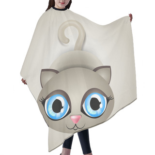 Personality  Vector Illustration Of A Cat With Big Blue Eyes Hair Cutting Cape