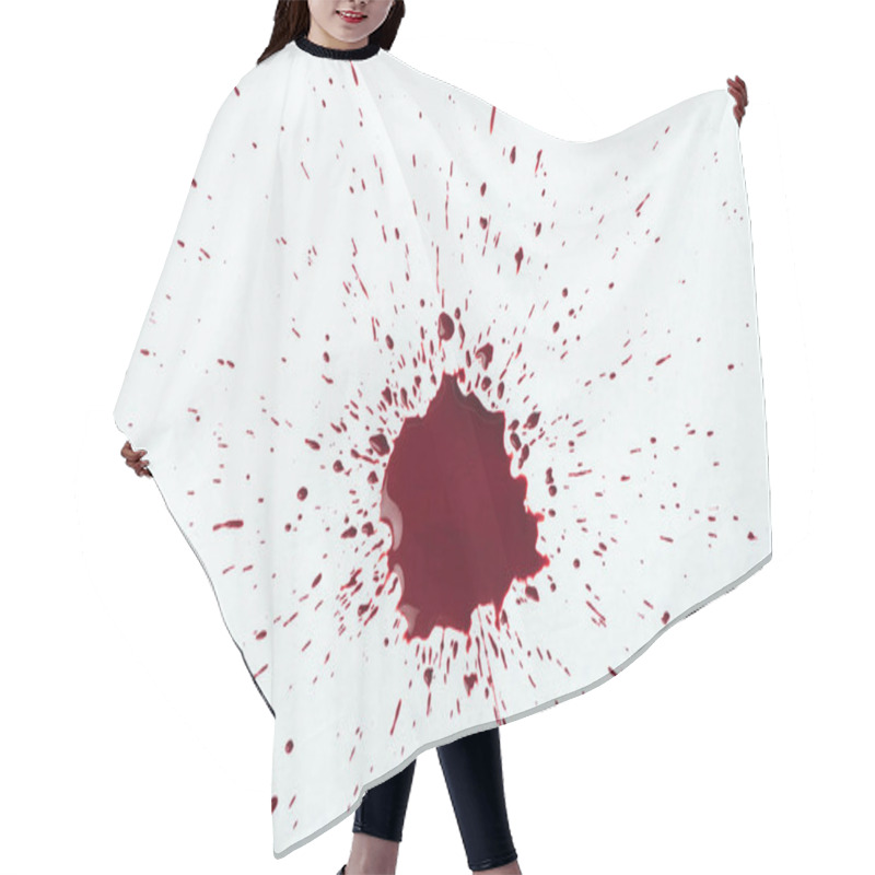 Personality  Top View Of Blood Splash With Small Droplets On White Surface Hair Cutting Cape