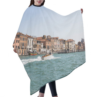 Personality  VENICE, ITALY - SEPTEMBER 24, 2019: Motor Boat Floating On Grand Canal In Venice, Italy  Hair Cutting Cape