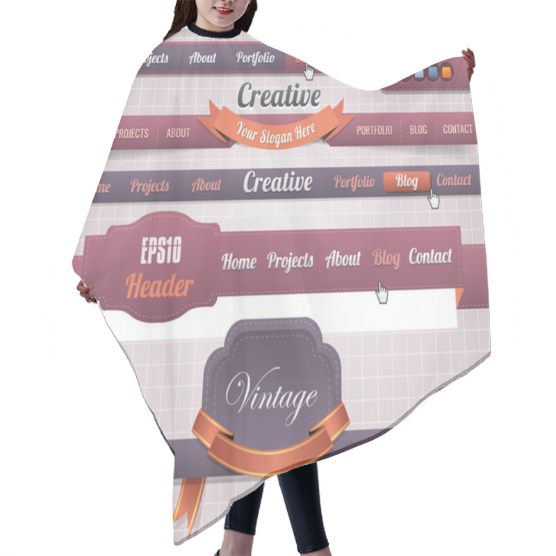 Personality  Web Elements Vector Header Navigation Templates Set Hair Cutting Cape