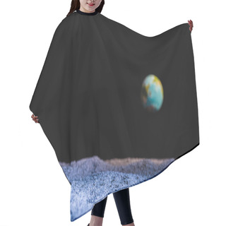Personality  Textured Ground With Blurred Planet Earth In Space Isolated On Black Hair Cutting Cape