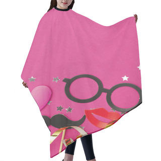 Personality  Fun Party Props On A Pink Background. Wedding, Hen Do Party Phot Hair Cutting Cape