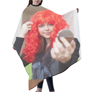 Personality  Woman In Red Periwig Hair Cutting Cape