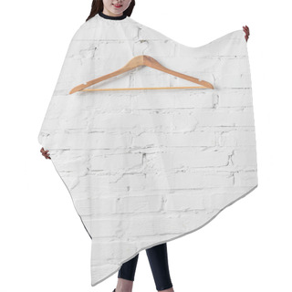 Personality  One Brown Wooden Hanger On White Wall Hair Cutting Cape