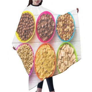 Personality  Various Kids Cereals In Colorful Bowls Hair Cutting Cape