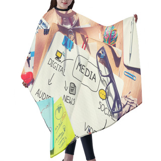 Personality  Messy Office Desk With Digital Media Hair Cutting Cape