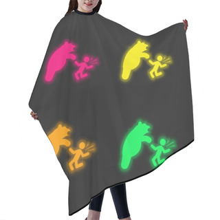 Personality  Bear Attacking Four Color Glowing Neon Vector Icon Hair Cutting Cape