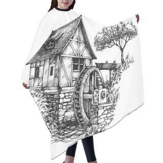 Personality  Old Water Mill Sketch Hair Cutting Cape