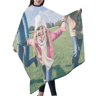 Personality  Happy Family Holding Hands On Meadow Hair Cutting Cape