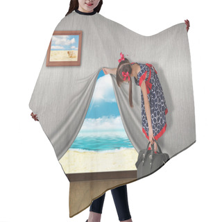 Personality  Child Look At Sea Behind The Wall, Vacation Concept Hair Cutting Cape