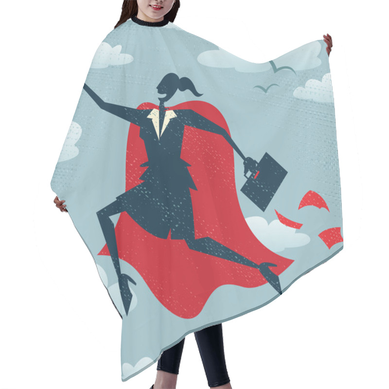 Personality  Abstract Businesswoman Is A Superhero. Hair Cutting Cape