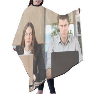 Personality  Two Angry Businesspeople Disputing Hair Cutting Cape