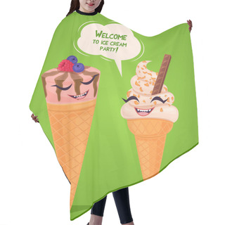 Personality  Funny Ice Creams Poster, Raster Illustration. Hair Cutting Cape