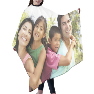Personality  Young Family Having Fun In Park Hair Cutting Cape