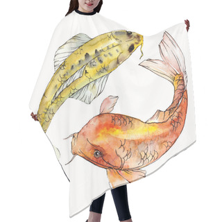 Personality  Watercolor Aquatic Underwater Colorful Tropical Fish Set. Red Sea And Exotic Fishes Inside: Goldfish. Aquarelle Elements For Background, Texture. Isolated Goldenfish Illustration Element. Hair Cutting Cape
