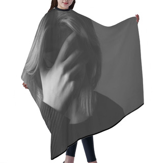 Personality  Frightened Young Woman Hair Cutting Cape