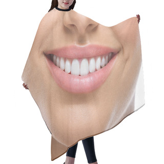 Personality  Closeup Of Smile With White Teeth Hair Cutting Cape