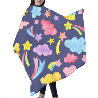 Personality  Watercolor Shooting Stars Colorful Clouds Hand Painted Seamless Pattern Hair Cutting Cape