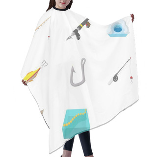 Personality  Fishing Sport Icons Set, Cartoon Style Hair Cutting Cape