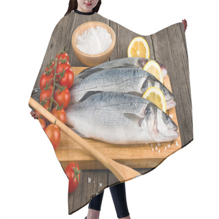 Personality  Raw Sea Bass On A Wooden Board Hair Cutting Cape