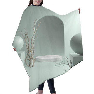 Personality  Display Marble Template Exhibition On Sage Green Background 3D Render Hair Cutting Cape