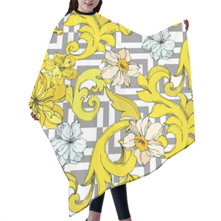 Personality  Vector Golden Monogram Floral Ornament. Black And White Engraved Ink Art. Seamless Background Pattern. Hair Cutting Cape