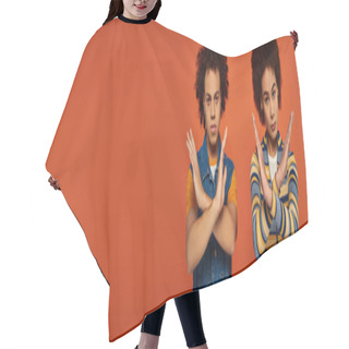 Personality  Young African American Brother And Sister Showing Denial Gesture Looking At Camera, Family, Banner Hair Cutting Cape
