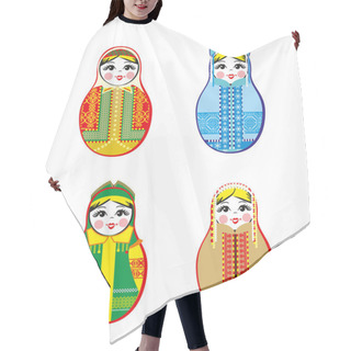 Personality  Nested Dolls Set. Matryoshka With Different Traditional Russian Ornaments. Isolated Vector Illustration. Hair Cutting Cape
