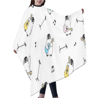 Personality  Penguin Seamless Pattern Guitar Vector Music Bass Musician Ukulele Bird Cartoon Scarf Isolated Tile Background Repeat Wallpaper Illustration Doodle Design Hair Cutting Cape