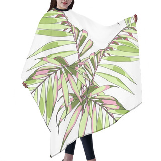 Personality  Nature Seamless Pattern. Hand Drawn Tropical Summer Background: Bright Green Pank Palm Tree Leaves. White Background. Hair Cutting Cape